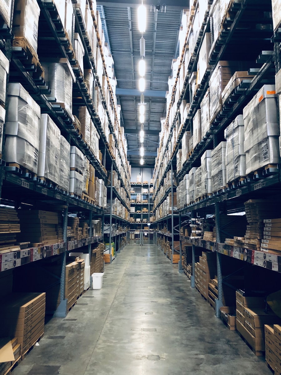 Organised stock room shelves